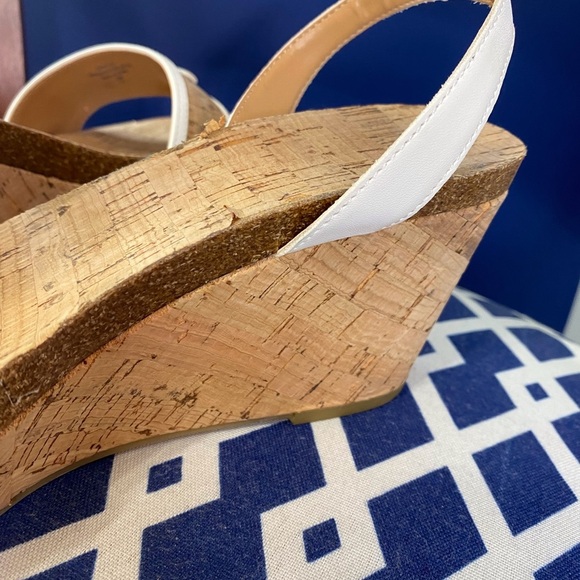 White cork Tommy Hilfiger ankle strap platforms cork wedges heeled sandals Sz 10 - Picture 9 of 13